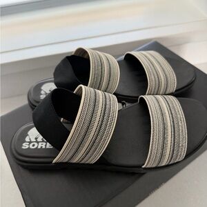 Sorel Black and Cream Two Strap Sandals